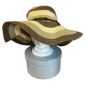 Women's Majid Straw Round Sun Hat, One Size, Brown & Beige